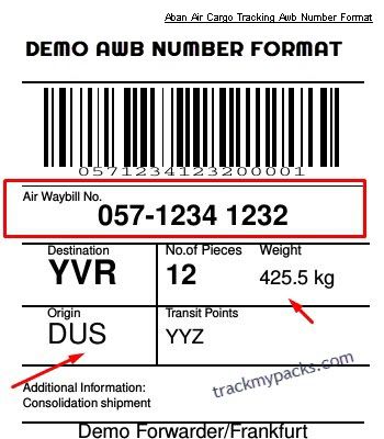 Aban Air Tracking Awb number format
