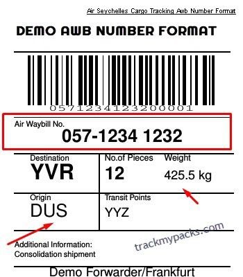 Format de număr Awb de urmărire a mărfurilor Air Seychelles