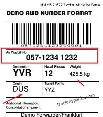 MAS AIR CARGO Tracking Awb Number Format