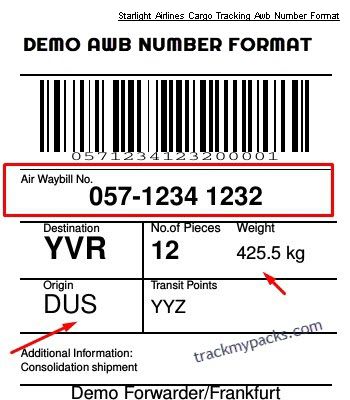 Starlight Air Freight Tracking Awb Number Format